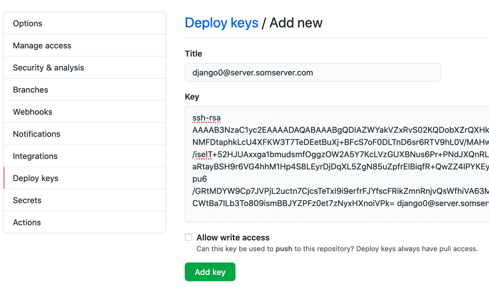 Authorize the key for deploy